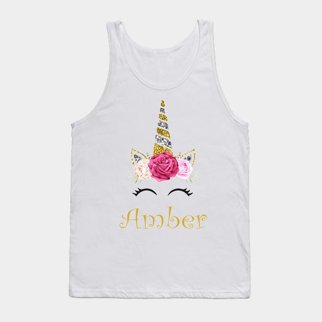 Amber | Personalized Name With Unicorn And Flowers For Girls And Women Tank Top by Dizak Design